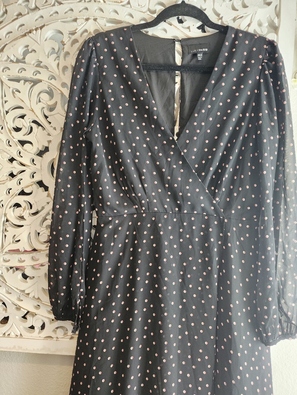 LUCY PARIS POLKA DOT MIDI LONG SHEER SLEEVE SIZE MEDIUM. - Picture 2 of 15
